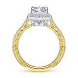 Gabriel & Co. 14k Two Tone Gold Art Deco Halo Engagement Ring