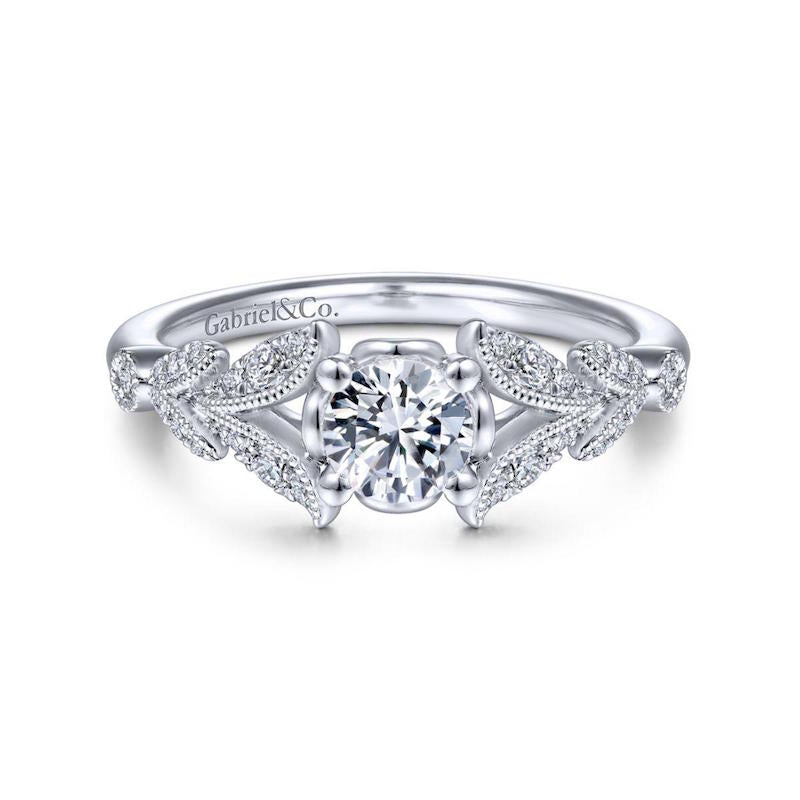 Gabriel & Co. 14k White Gold Victorian Split Shank Engagement Ring