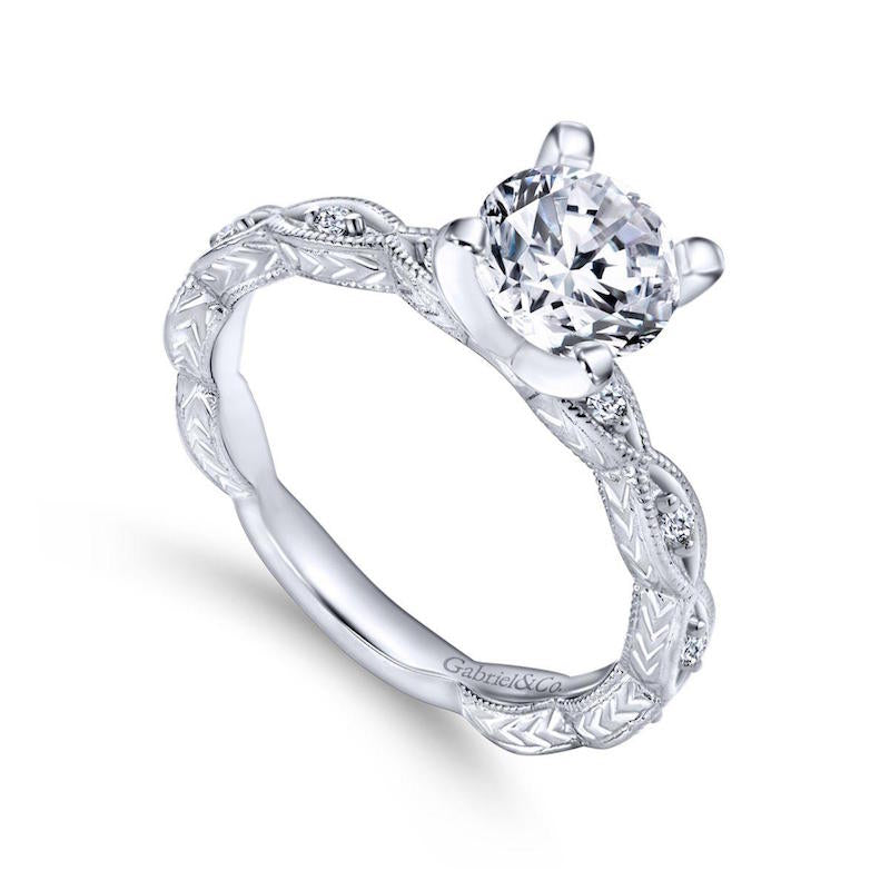 Gabriel & Co. 14k White Gold Victorian Straight Engagement Ring