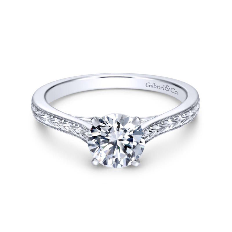 Gabriel & Co. 14k White Gold Victorian Straight Engagement Ring