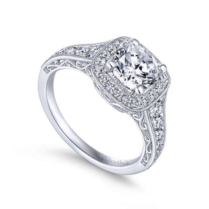 Gabriel & Co. 14k White Gold Victorian Halo Engagement Ring