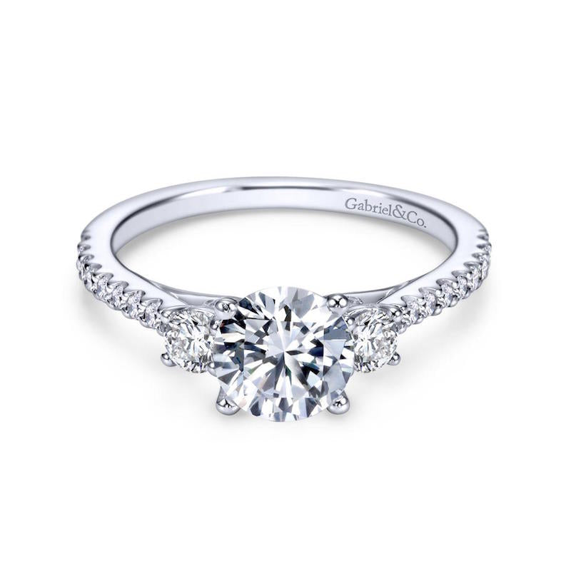 Gabriel & Co. 14k White Gold Contemporary 3 Stone Engagement Ring