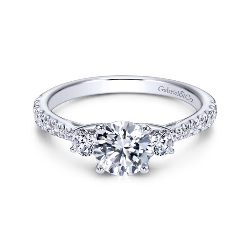 Gabriel & Co. 14k White Gold Contemporary 3 Stone Engagement Ring