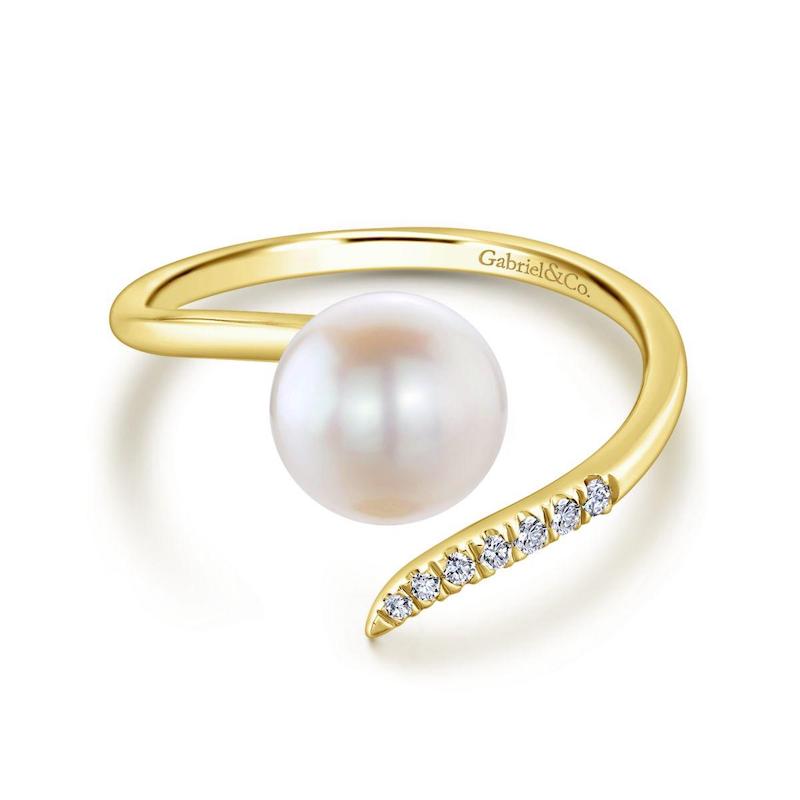 Gabriel & Co. 14k Yellow Gold Grace Pearl & Diamond Ring