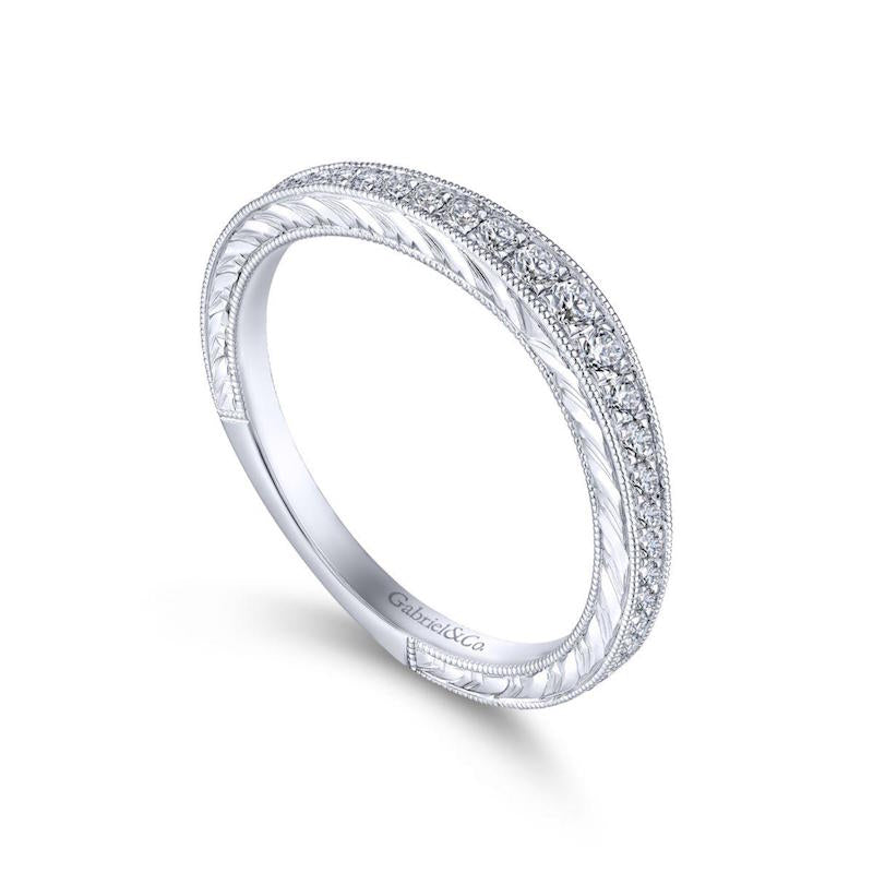 Gabriel & Co. 14k White Gold Victorian Curved Wedding Band