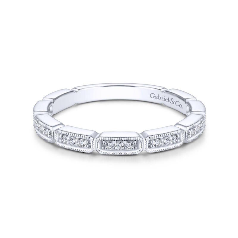 Gabriel & Co. 14k White Gold Victorian Diamond Wedding Band