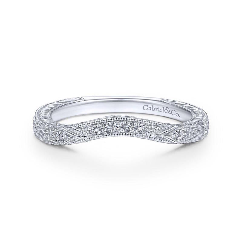 Gabriel & Co. 14k White Gold Victorian Curved Wedding Band