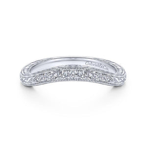 Gabriel & Co. 14k White Gold Victorian Curved Wedding Band