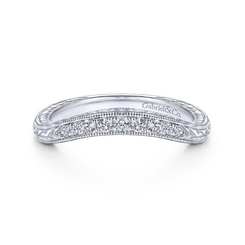 Gabriel & Co. 14k White Gold Victorian Curved Wedding Band