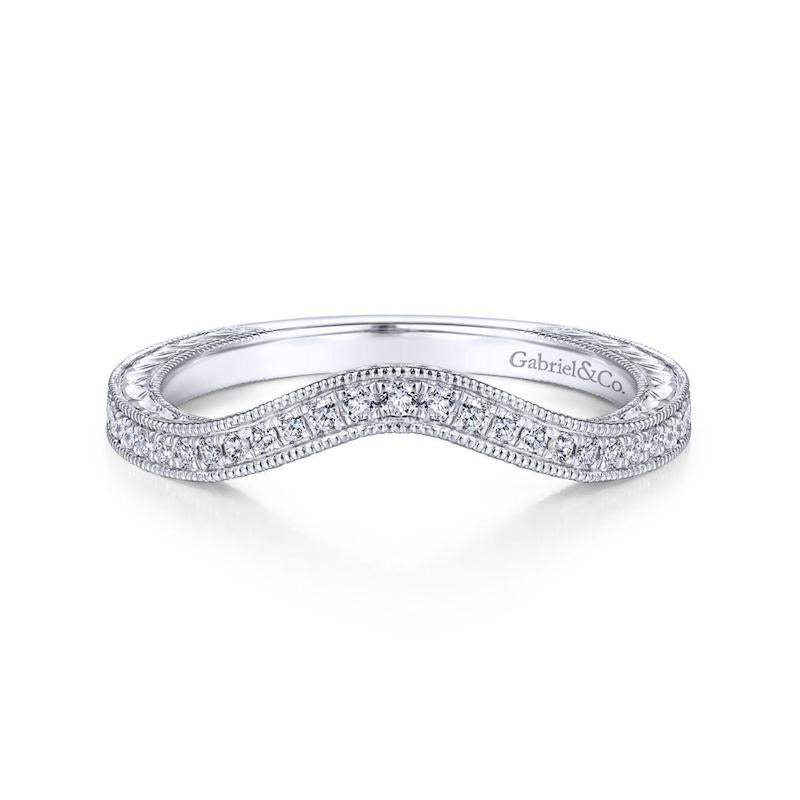 Gabriel & Co. 14k White Gold Victorian Curved Wedding Band