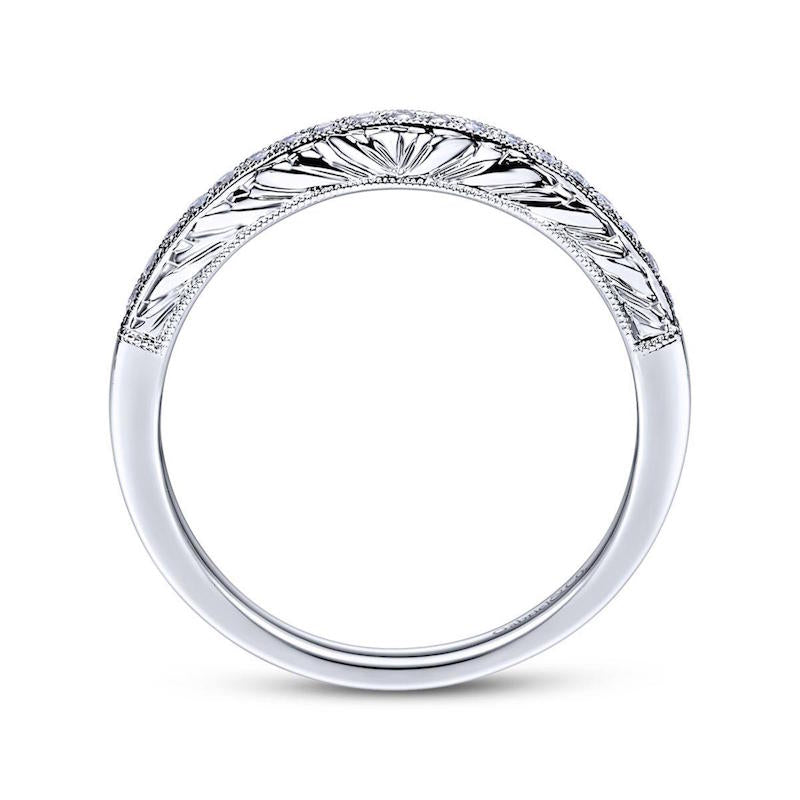 Gabriel & Co. 14k White Gold Victorian Curved Wedding Band